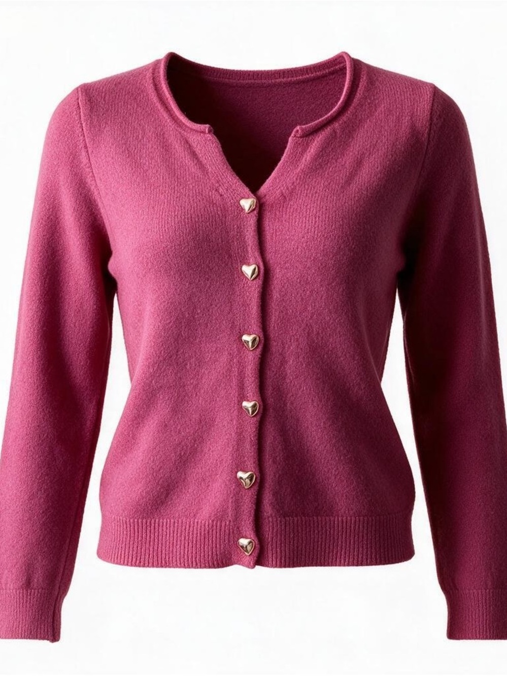 Y2K Rose Pink HEART Button Cardigan Sweater